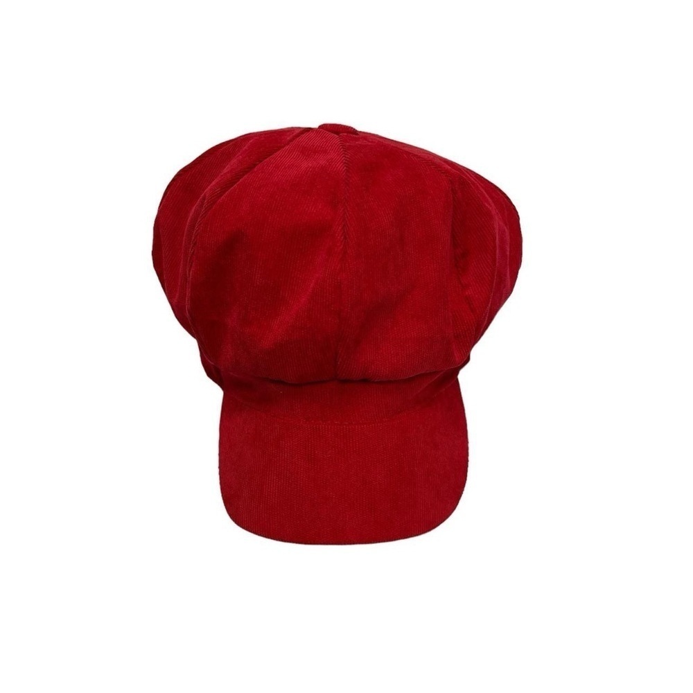 Red baker boy cap corduroy fabric coquette preppy